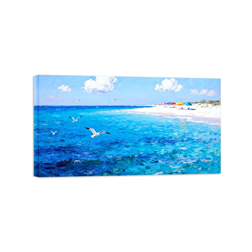 Ozpwbvy Wrapped Canvas Blue Sea Landscape Canvas Wall Art Picture 20X35cm Framed