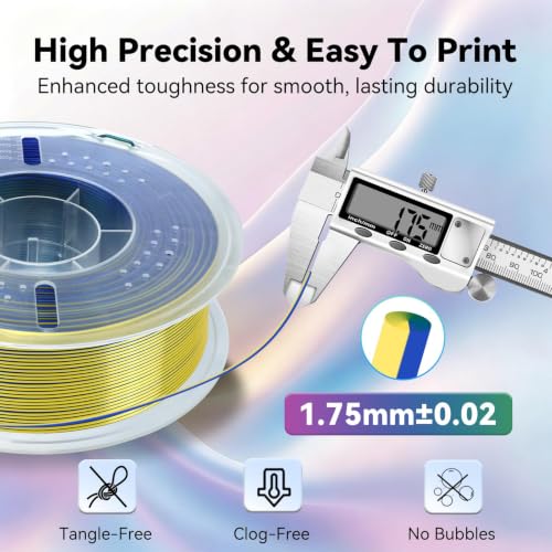 Image of Kingroon PLA 3D Printer Filament, Silk PLA Filament, (1kg Silk Yellow Blue Green)
