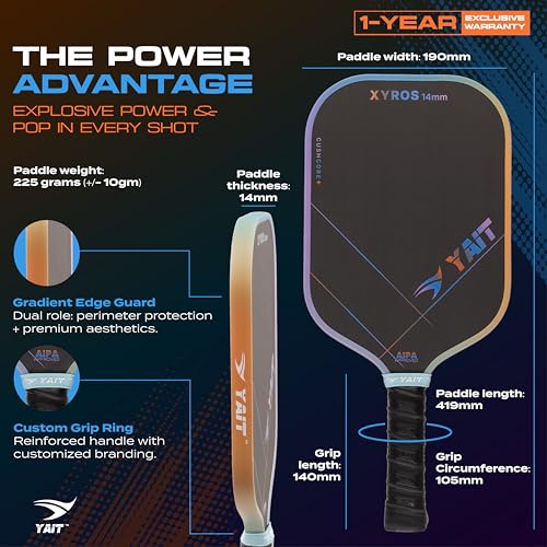 Image of Sports Xyros Foam Pickleball Paddle | 14mm Full Foam Pickle Ball Racket | 1 Year Warranty | CushCore+ Tech|4 Layer Japanese Toray T700 Carbon |AIPA Approved of USAPA Standards| Cover Bag Included