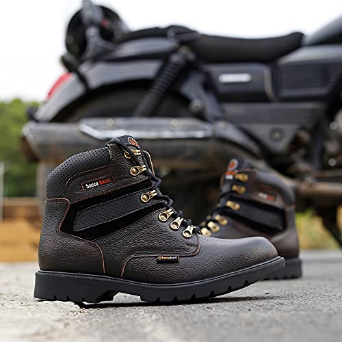 Image of Bacca Bucci Mens 6 inches Premium Steel Toe Cap Real Grain Leather Outdoor Laceup Boots /Warranted Qualtiy & Durable Boot