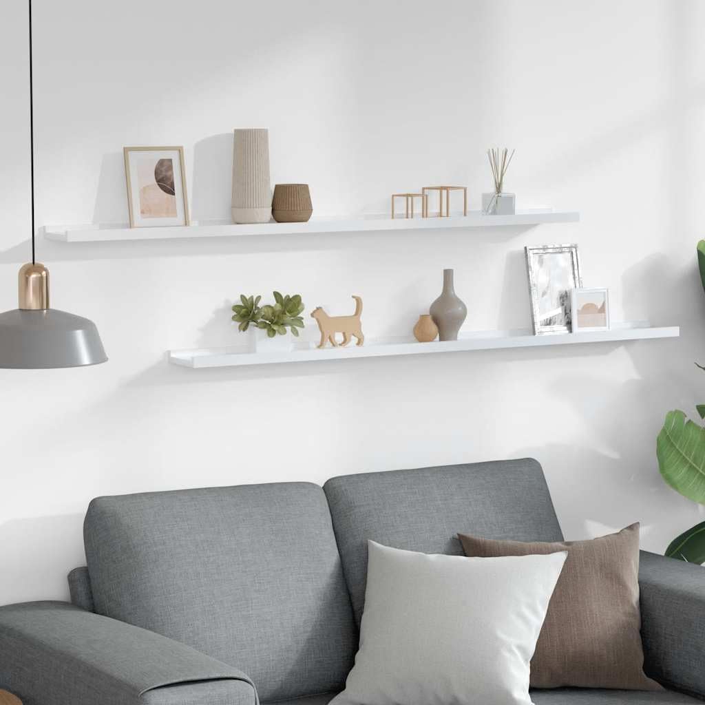 Générique Wandregal, 2 Stück, weiß, glänzend, 115 x 9 x 3 cm, dekoratives Regal aus robustem MDF, zum Aufbewahren von Pflanzen, Büchern und Ornamenten, leicht zu reinigen mit einem feuchten Tuch.