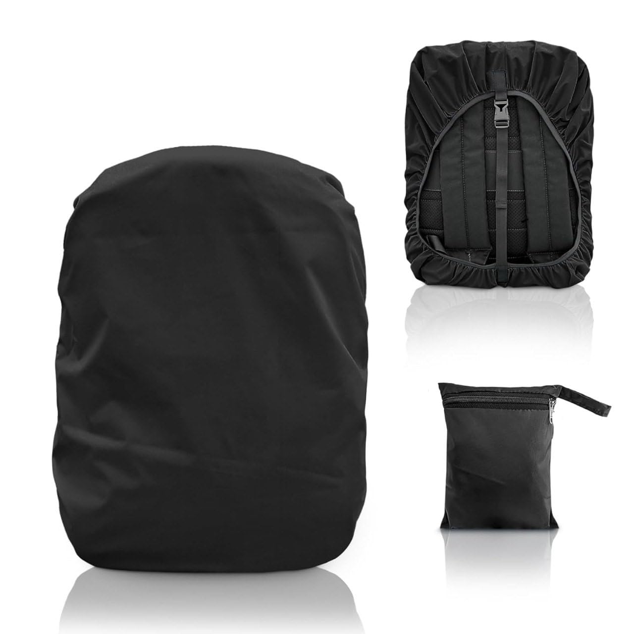 Waterproof Backpack Rain Cover 25L-35L | Fits School, Office, Travel, Trekking & Cycling Bags | PU-Coated, Heavy Rain & Dust Proof | Foldable with Storage Pouch | Black-image-31