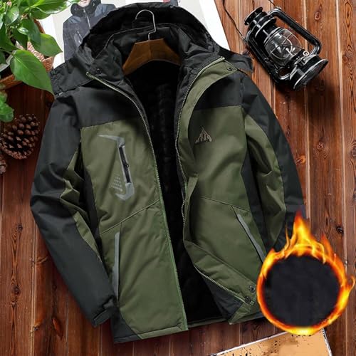 Mens Waterproof Jackets with Detachable Hood Fleece Windproof Rain Jacket Color Blocked Hooded Raincoat Thick Warm Winter Outdoor Sportswear Camping Hiking Ski Jackets Plus Size - Image 3