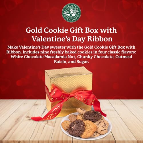 Gold Valentine’s Day Cookie Gift Box with Ribbon – 9 Freshly Baked Gourmet Cookies – Perfect Sweet Treats for Loved Ones - Image 3