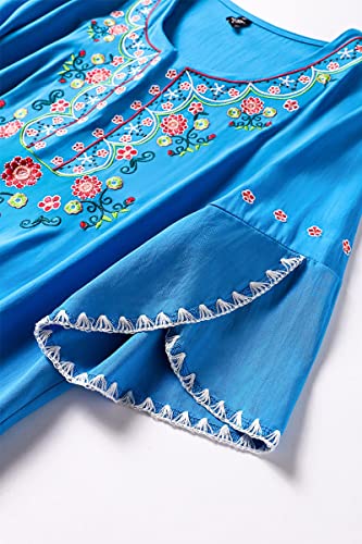 Image of Mexican Shirts Peasant Blouses Cotton Embroidered 3 /4 Sleeve Bohemian Tops Boho Clothes for Women Summer Fiesta