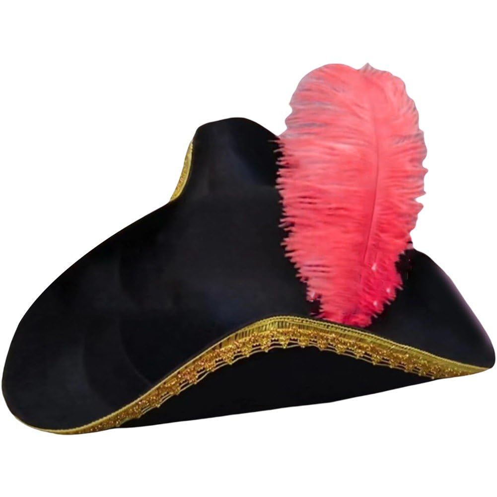 Fituenly Pirate Costume Hat Women/men, Black Pirate Hat,Tricorn Colonial Hats Fit for Revolutionary War Costume and Halloween