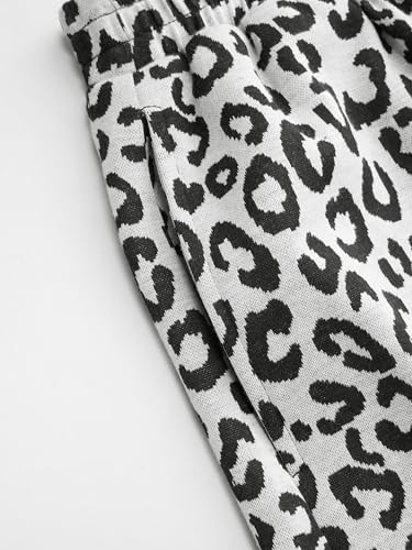 Image of CIDER Women Leopard Print Wide Leg Lounge Pants Sweatpants Elastic Waist Casual Trousers with Pockets