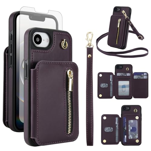 Coque portefeuille iPhone 16e et SE 2025 avec porte-cartes RFID et bandoulière
