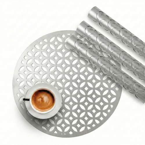 Image of Kuber Industries 4 Pcs Set Leather Round Side Table Mats | Reusable and Washable Dining Table Mat for Party, Wedding and Family Functions | Silver