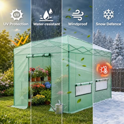 Image of CROWN SHADES 12X8 Pop Up Outdoor Walk-in Portable Greenhouse,Green