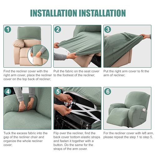 Image of Genina Recliner Chair Cover, Stretch Reclining Chair Covers, Recliner Sofa Slipcovers Stripe Jacquard Lazy Couch Covers Furniture Protector Covers for Pet Kid (Light Blue, 1 Seat)