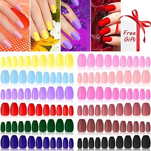 576 Pieces Short Matte Press on Nails Artificial Fake Nail Full Cover Coffin Nail False Nail Tips Coffin Ballerina Nails Acrylic Nails for Women Girls Nail Art Salon, 12 Colors