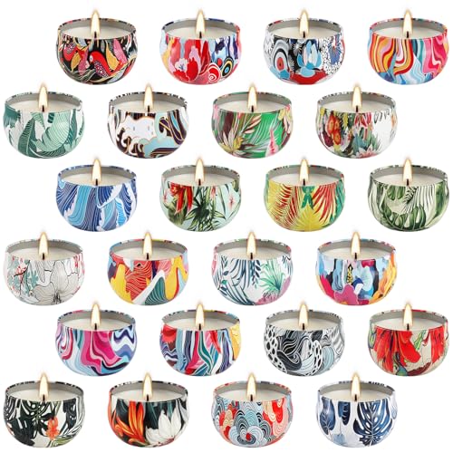 LIVEN Lot de 24 bougies d'aromathérapie en pot de cire de soja, bougies parfumées pour la maison, bougies pour maman, pour Noël, anniversaire, Thanksgiving, fête des mères - 70,9 g