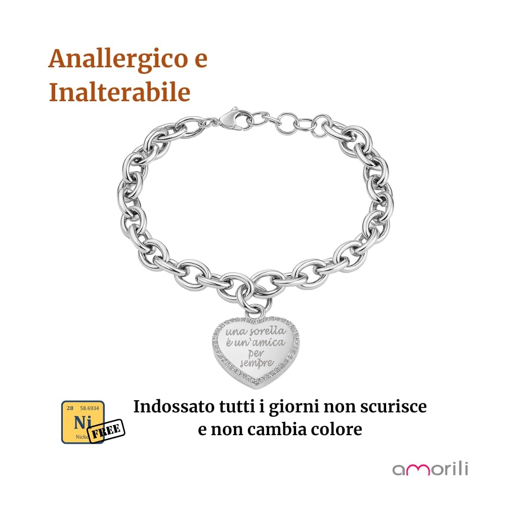 Bracciale Miglior Sorella in Acciaio Inox e Zirconi | Idea Regalo Compleanno per Sorella | Gioiello Brillante con Frase Affettuosa | Regalo Speciale per Lei bcc2825