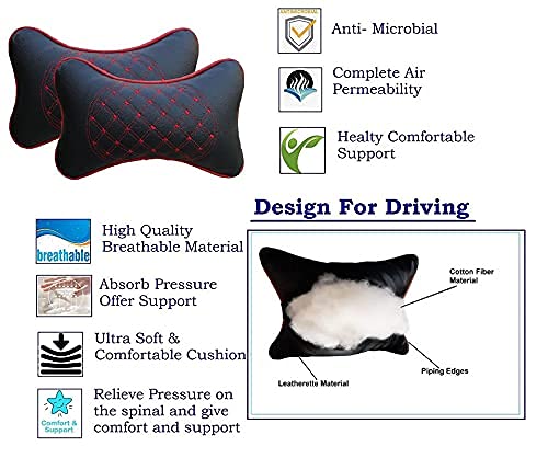 SEVAM Car Neck Cushion with Diamond Design (Black) (Cotton, Pack of 2) 3