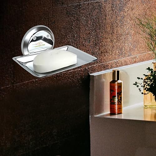 Image of Wall Mounted Single & Double Layer Rctangular soap Dish Holder Stainless Steel Wall Hanging Soap Storage Rack for Home Kitchen Bathroom-with Self Adhesive Magic Bathroom Soap Case. (Pack of 1)