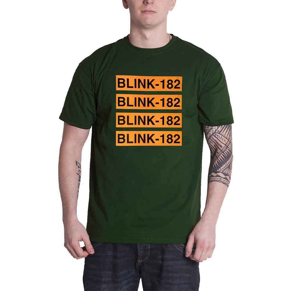 Blink 182 T Shirt Logo Repeat Band Logo Official Unisex Green XS