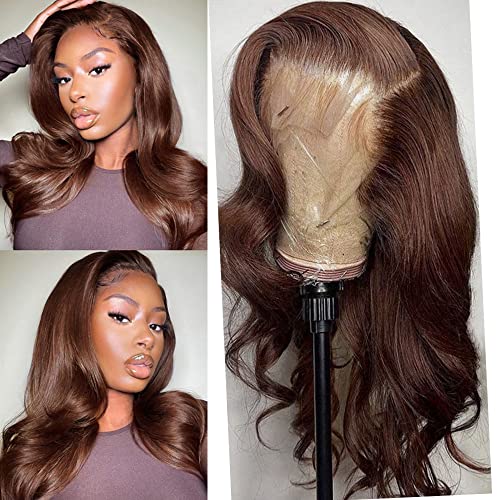 TAYESHA 12 Inch Chocolate Brown Lace Front Wig Human Hair 150% Density Auburn Short 13X4 Body Wave Lace Front Wig Human Hair Colored HD Transparent Glueless Wigs Pre Plucked