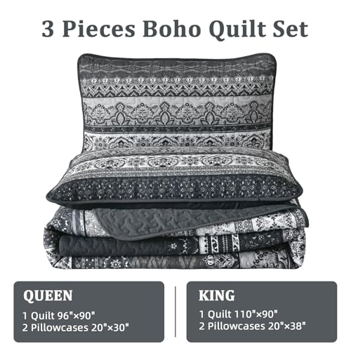 Parure de lit bohème réversible en microfibre noire king size - 8