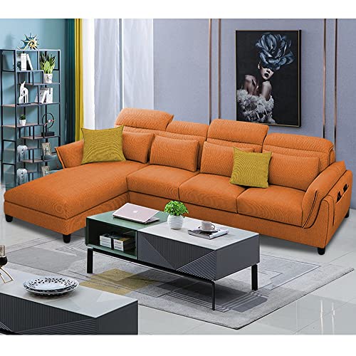 BRAXTON Rowan LHS 6 Seater L Shape Sofa Set for Living Room (Orange Fabric)