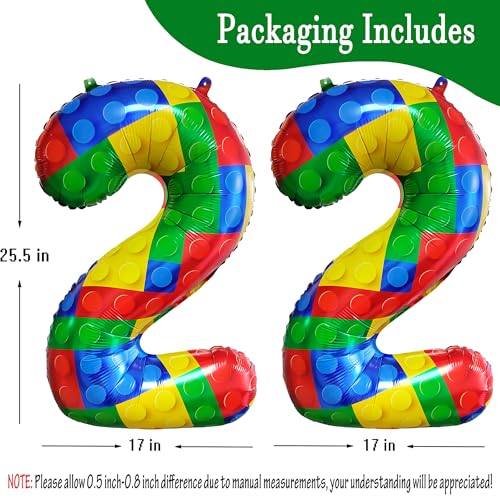 Image of 32 Inch Building Block Number 22 Balloons birthday Block Themed Large Big Helium Foil Mylar Balloon for Girls Boys Birthday Party Decoration Supplies