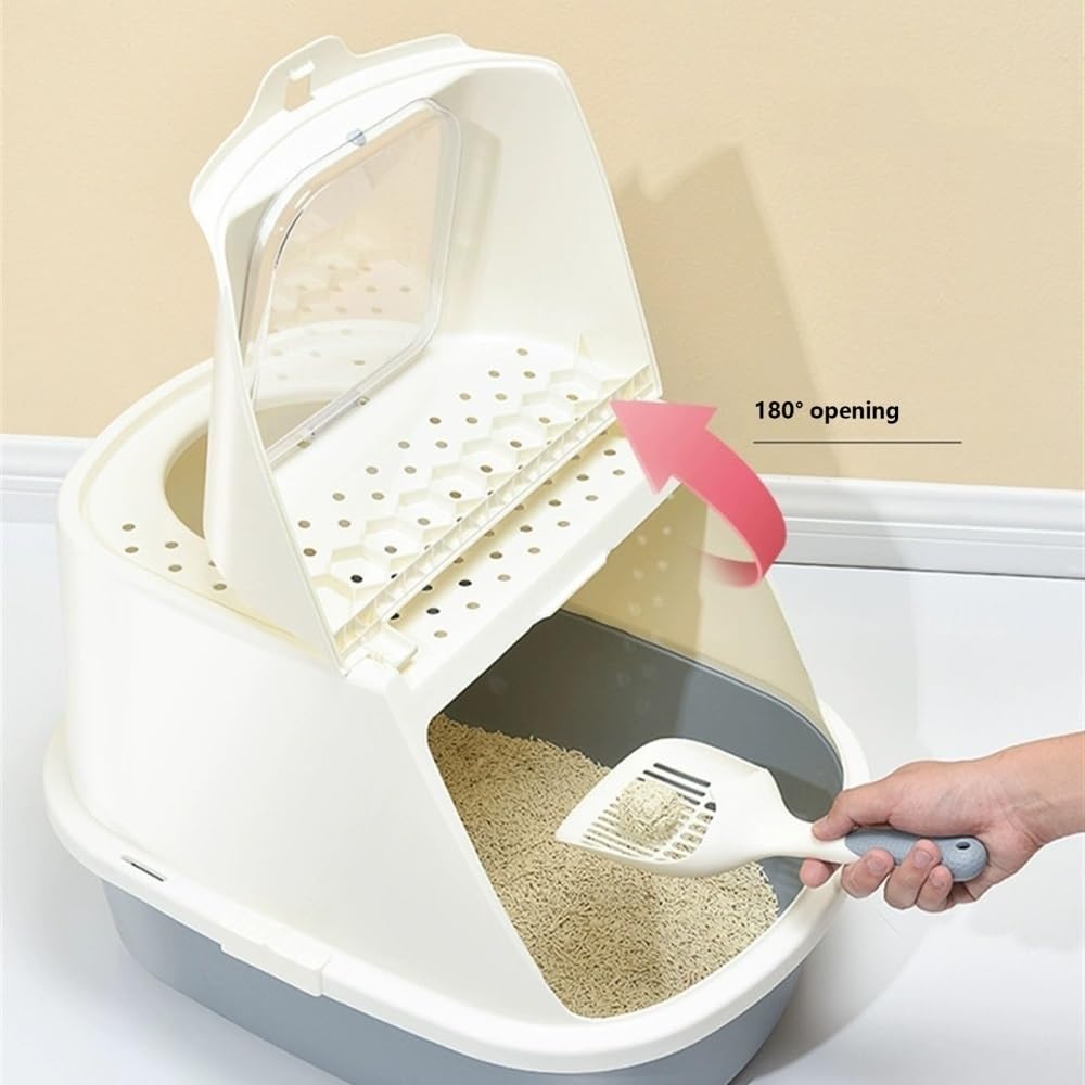 Pet Toilet Caja de Arena for Gatos con Pala, diseño Cerrado for Gatos Grandes, fácil de Limpiar Litter Box(Gray)