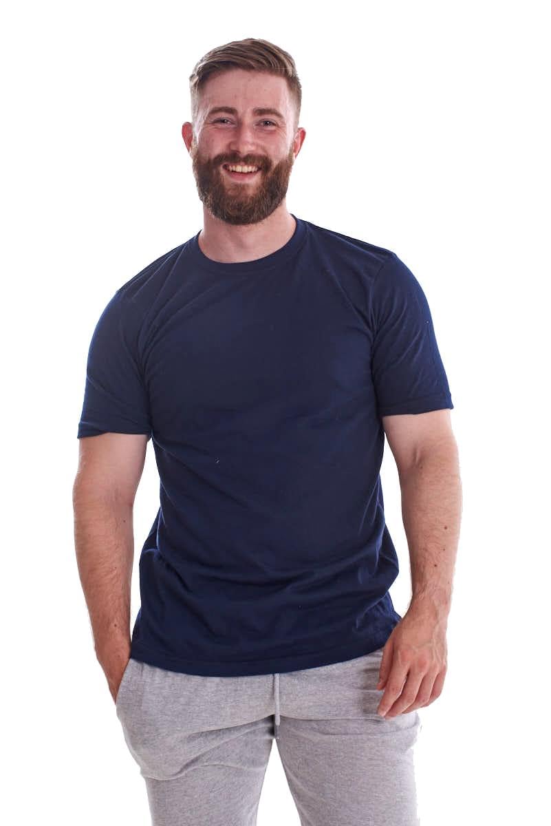 Pack of 3 Basic Plain Cotton T-Shirts Single Jersey 100% Cotton Crew Neck Top Navy