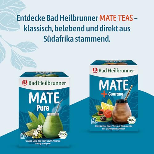Bad Heilbrunner Bio Mate Guarana Tee - Mate, Guarana-Samen, Zitronenschalen - klassischer Tee aus Südamerika mit Kurkuma (5 x15 Filterbeutel)