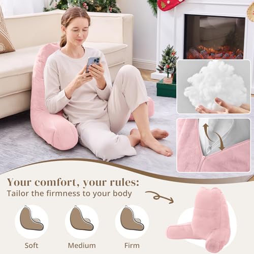 Image of Sasttie Reading Pillow for Bed, Back Pillow for Sitting Up, Pink | 23 inch Backrest Support Cushion for Couch, Sofa, and Floor, Dorm Essentials, OEKO-TEX, Adjustable Down Alternative Fill