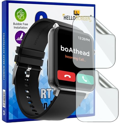 Image of HELLOSCREEN | 2-Pack | Screen Protector Guard for boAt Wave Call | 1.69 inch | Smartwatch - Flexible & Ultrathin TPU Film, 9H Scratch Resistant, Bubble Free - Not Tempered Glass