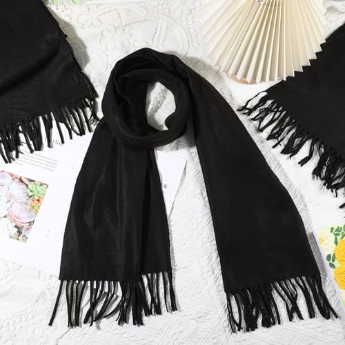 Suhine 24 Pcs Warm Winter Scarf Soft Cold Weather Scarfs Bulk Solid Color Neck Unisex Fleece Scarfs for Women Men Homeless, Black4