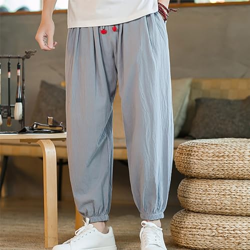 Men's Pants Cotton Linen Comfy Sweatpants Fashion Tapered Joggers Running Workout Pants Boys Casual Loungewear Loose2
