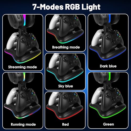Image of Controller Charger with RGB Headphone Stand & 2X6660mWh Battery Packs for Xbox Series X /S /One /One S /X, XSX Controller Charger Station, Headset and Controllers Stand Holder