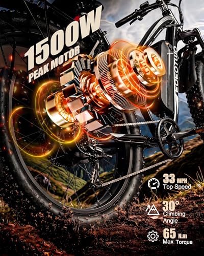Image of Electric Bike for Adults, 1500W Peak E Bikes, 28+MPH, 26 inch Fat Tire Ebikes | 48V 15Ah|20Ah Electric Mountain Bike, 60|70+ Miles Electric Bicycle,7 Speed