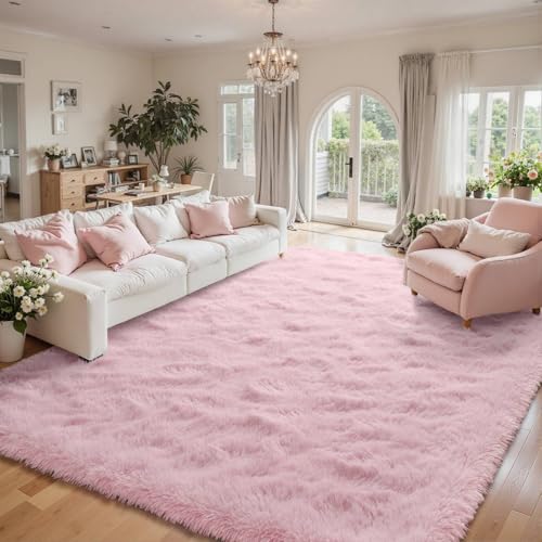 8x10ft Pink Fuzzy Rug for Living Room Soft Fluffy Bedroom Area Rugs Non-Slip Shaggy Carpet for Nursery Kids PlayRoom Dorm Office Indoor 1.7'' Thick Modern Plush Carpet Girls