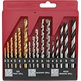 Hi-Spec Juego de Brocas de 16 Piezas en Estuche Compacto de Acero Multiuso. HSS con Revestimiento de Titanio, Brocas de Punto de Centrado para Hormigón, Metal, Madera, Plásticos y Ladrillos