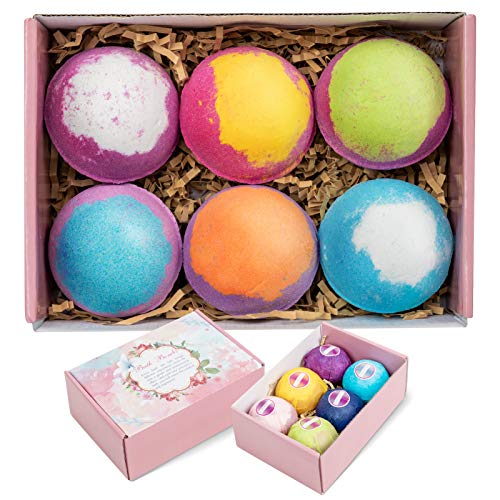 Bath Bombs Gift Set, 6pcs Fizzies Spa Kit with Pure Essential Oils, Coconut Oil, Epsom Salt, and Shea Butter, Kid Safe, Best Christmas & Birthday Gift for Women, Mother