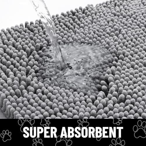 Smiry Dog Door Mat for Muddy Paws, Absorbent Dirt Trapper Non Slip Quick Dry Washable Chenille Mat for Mud Dogs, Entry Rug for Indoor and Outdoor (30x20 Inches, Grey and Black) - 4