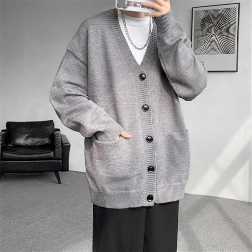 Men Button Front Oversized Knit Cardigan Soft Patch Pockets V-Neck Casual Sweater2