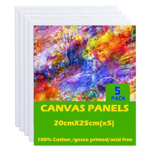 Image of 5 Packs Canvas for Painting - 20 x 25 cm(8" x 10"), Blank Canvas Panels Board for Acrylic Painting, Oil Paint & Wet Water Art Media, Canvases for Professional Artist, Hobby Painters & Beginners