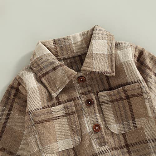 Baby Boy Plaid Shirt Romper Flannel Long Sleeve Oversized Tops Infant Button Down Fall Clothes (Coffee,0-6 Months) #TOP2