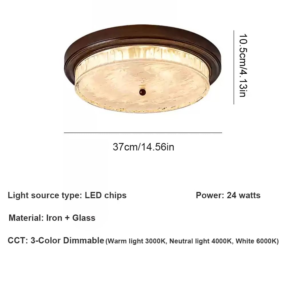 Okrągła Wpuszczany LED Lampy Sufitowa Vintage, Plafon Szkło Falowanie Wody Minimalistyczne 3 CCT Regulowana Brązowe Oświetlenie Sufitowe do Sypialnia Gabinet Wejście(47cm/18.50in)