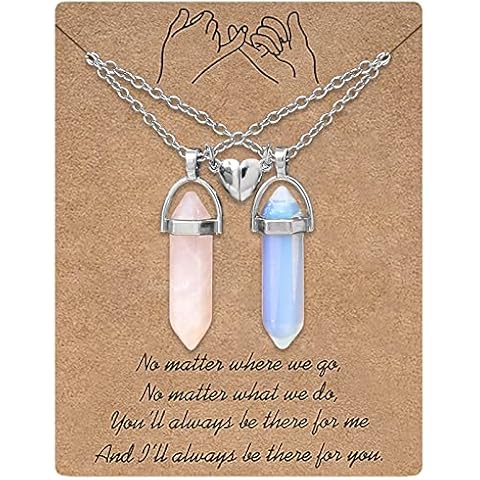 MJARTORIA BFF Necklace for 2 Crystal Charms Best Friend Necklace Pendant Friendship Necklace Matching Necklace for Couples Gifts Cover