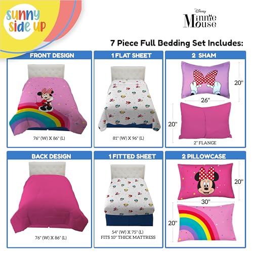 Image of Sunny Side Up Disney Minnie Mouse Full Comforter Set - 7 Piece Kids Bedding Includes Comforter, Sheets & Pillow Cover - Super Soft Rainbow Dots Microfiber Bed Set