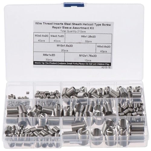 SHUATI 210Pcs Wire Screw Sleeve, 7 Sizes Helical Thread Repair