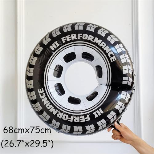 Image of Rozi Decoration Racing Theme Birthday Decoration Kit with Balloon Arch, Foil Bike Balloon, Happy Birthday Paper Banner and Black Red White Latex Balloons - 73 Pieces Party Decoration Set