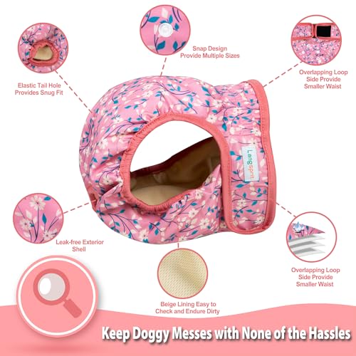 Image of Langsprit Washable Female Dog Diapers - Doggie Reusable Diapers for Doggy Puppy Female in Period - Highly Absorbent Dog Heat Panties Flower-1 S