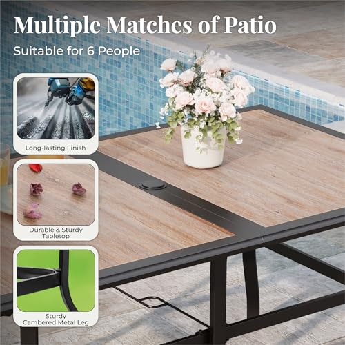 Image of MIXPATIO 7 Pieces Patio Table and Chairs Set, Outdoor Dining Furniture Set for 6, 6 Brown Textilene Chairs and 61 inch Wood-Like Table Top with Umbrella Hole, for Deck Backyard Lawn