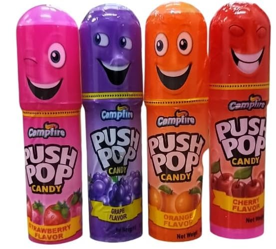 Campfire Push Pop Candy, Assorted Fruit Flavours, Cherry, Grape, Strawberry, Orange, Pack of 4 (Imported)-image-31