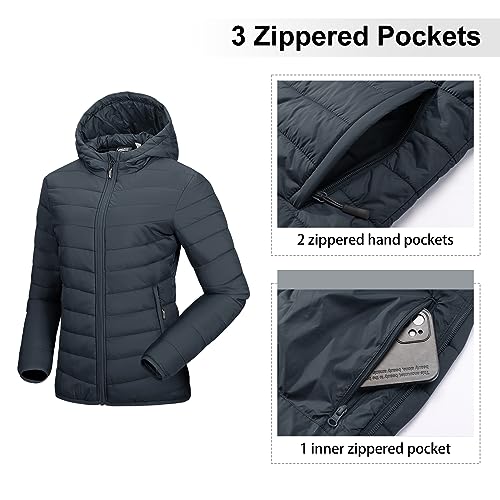 Image of Outdoor Ventures Women's Packable Lightweight Full-Zip Puffer Jacket with Hood Quilted Winter Coat
